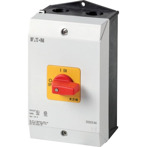 P1-25/I2-RT-NA On-Off switch, P1, 25 A, surface mounting, 3 pole, Emergency switching off function, with red thumb grip and yellow front plate, UL/CSA image 3