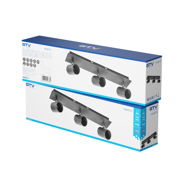 Ceiling luminaire VENETO, IP20, max. 3*20 W, GU10, round, black image 3