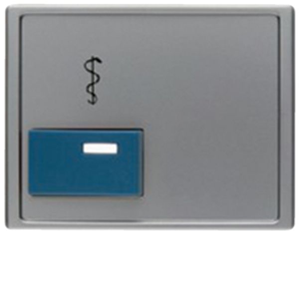 Centre plate blue button + imprint, arsys, stainless steel matt, lacq. image 1