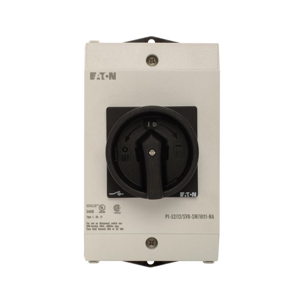 P1-32/I2/SVB-SW/HI11-NA Main switch, P1, 32 A, surface mounting, 3 pole, 1 N/O, 1 N/C, STOP function, With black rotary handle and locking ring, UL/CSA image 5