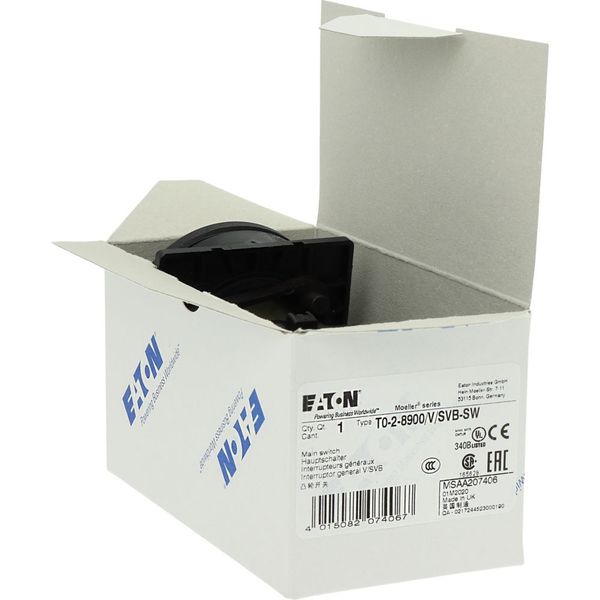T0-2-8900/V/SVB-SW Main switch, T0, 20 A, rear mounting, 2 contact unit(s), 3 pole + N, STOP function, With black rotary handle and locking ring, Lockable in the 0 (Off) image 26