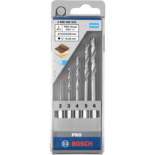 5-piece wood drill bit set with hex shank 2.0; 3.0; 4.0; 5.0; 6.0 mm image 2