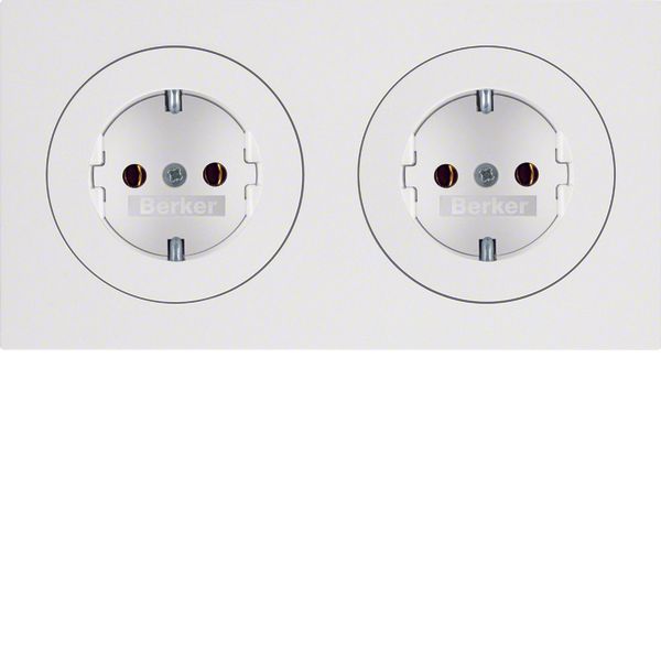 Combination SCHUKO soc. out. 2gang frame, R.3, p. white glossy image 1