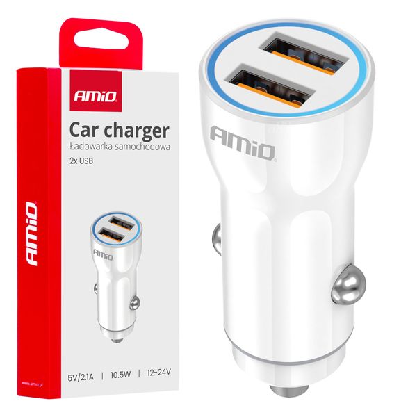 Car charger 2xUSB-A 12/24V AMiO-03879 image 1