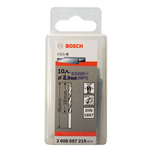 Stub drill bits, HSS-R, DIN 1897 3 x 16 x 46 mm 10 pcs. image 2