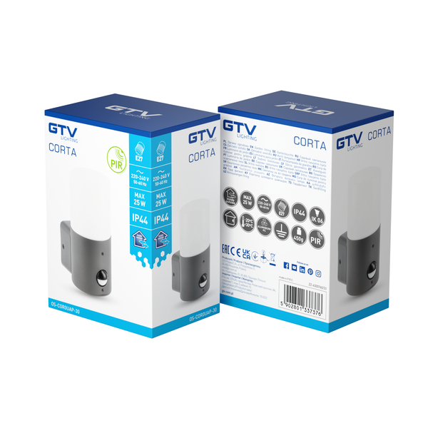 Facade luminaire CORTA with motion sensor, E27, max. 25 W, IP44, graphite image 3