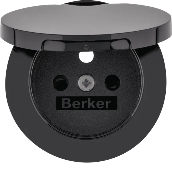 Center piece for socket with earthing pin with protection against contact with lid, Berker R.1/R.3, black, gloss image 1
