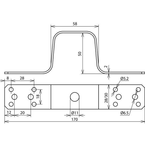 Bridging bracket L 170mm, Cu with central bore 11mm image 2