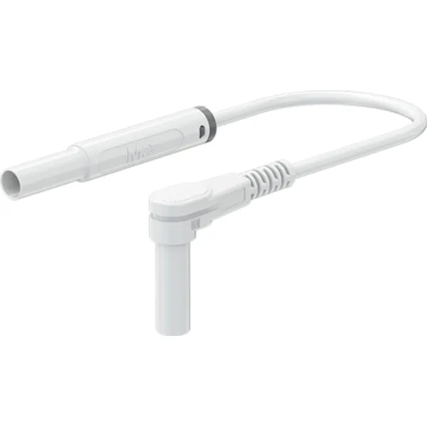 Safety measuring lead with (4 mm lamella plug, straight) to (4 mm lamella plug, angled), 1.5 m, white, PVC, 1.0 mm², CAT III, CAT IV, 66.1049-15029 image 1