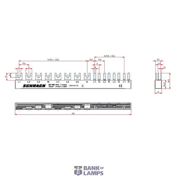 Busbar, 1xRCCB 4-pole, 1 MCB 4-pole, 4 MCB 1+N/1 MW, 12MW image 3