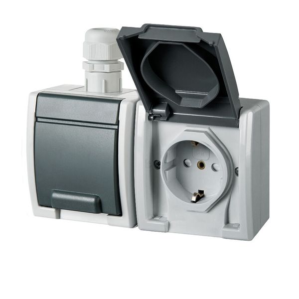 FAMATEL ATLAS SCHUKO socket 2-way horizontal with M20 outlet on plaster 16A 230V IP65 gray image 1