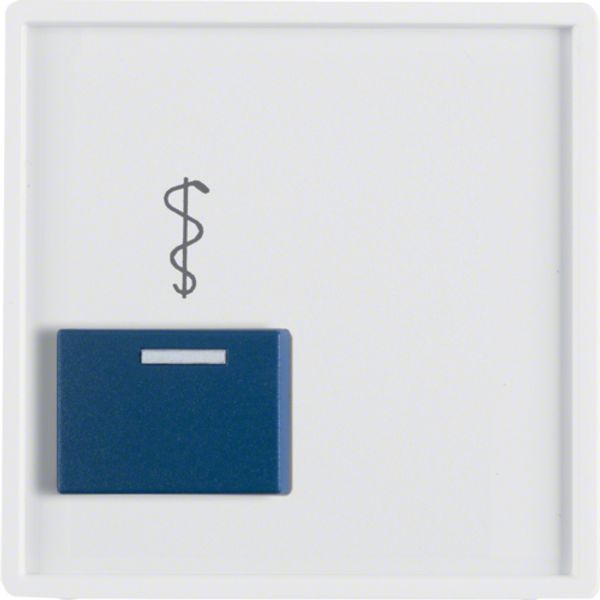 Central part for call unit with blue doctor call button, Berker Q.x, white, velvet image 1