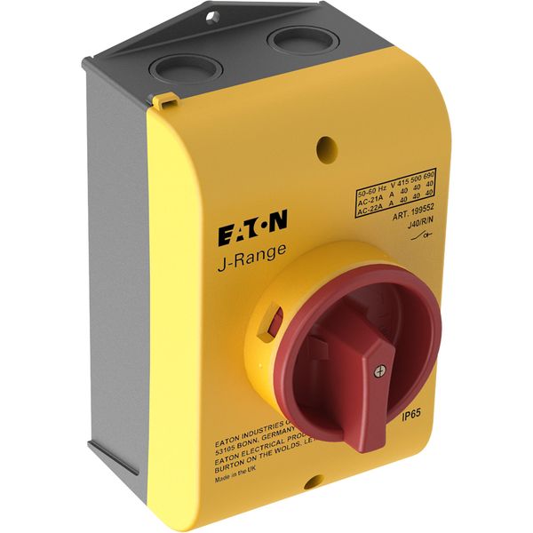 J40/R/N Main switch, 40 A, surface mounting, 3 pole + N, Emergency switching off function, With red rotary handle and yellow locking ring, Lockable in the 0 ( image 9