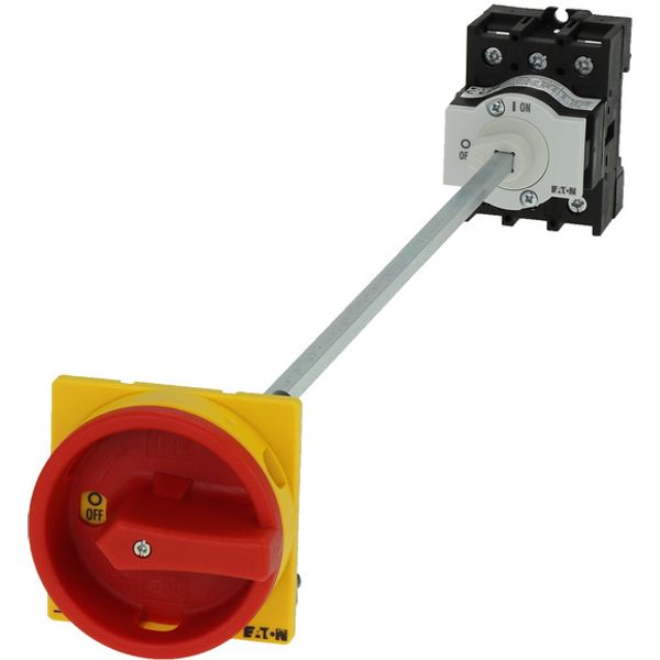 Main switch, P1, 40 A, rear mounting, 3 pole, Emergency switching off function, With red rotary handle and yellow locking ring, Lockable in the 0 (Off image 3