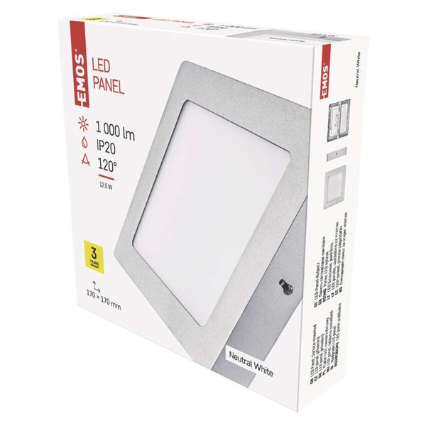 LED lampa PROFI, sudrabota, 17 x 17 cm, 12,5 W, neitrāli balta image 1