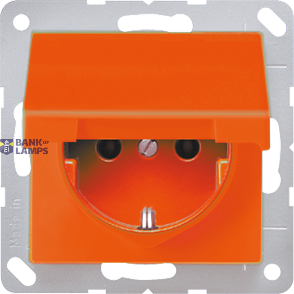 SCHUKO socket, 16 A 250 V ~, without claws, integrated increased contact protection, SAFETY+, hinged cover, antibacterial duroplast, AS series, orange image 1