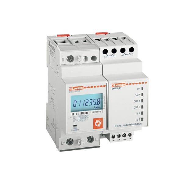 Energy meter for load management, single-phase, non expandable, digital with backlight LCD display, 63A direct connection, 4U, 2 inputs and 2 relay outputs for load management, multi-measurements, 220...240VAC image 1