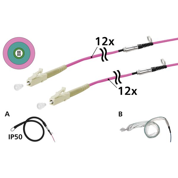 OpDAT VIK Universal cable 12xOM4, LC-LC, 30 m, one-sided pulling aid I image 1