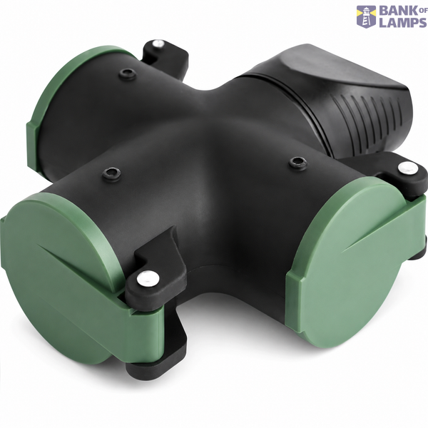 3-Way Rubber Socket Adapter, 16A 250V, 3500W, with Child Safety Shutters & Hook image 1