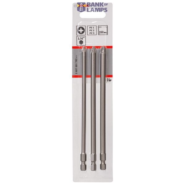 3-piece screwdriver bit set, Extra Hard PZ1; PZ2; PZ3; 152 mm image 1