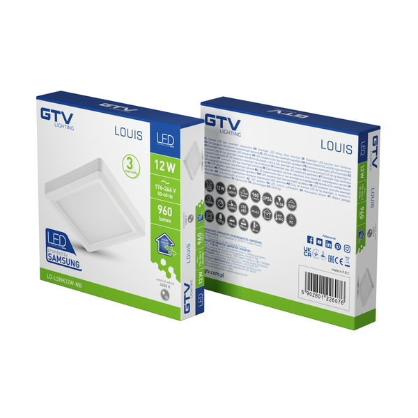 LED luminaire LOUIS, 12 W, 960 lm, 4000K, AC176-264V, IP54, 120°, surface-mounted, square (SAMSUNG LED) image 2