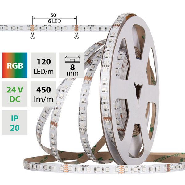 LED strip SMD2835 RGB, 120LED/m, 14,4W/m, DC 24V, 450lm/m, IP20, 8mm, 5m image 1
