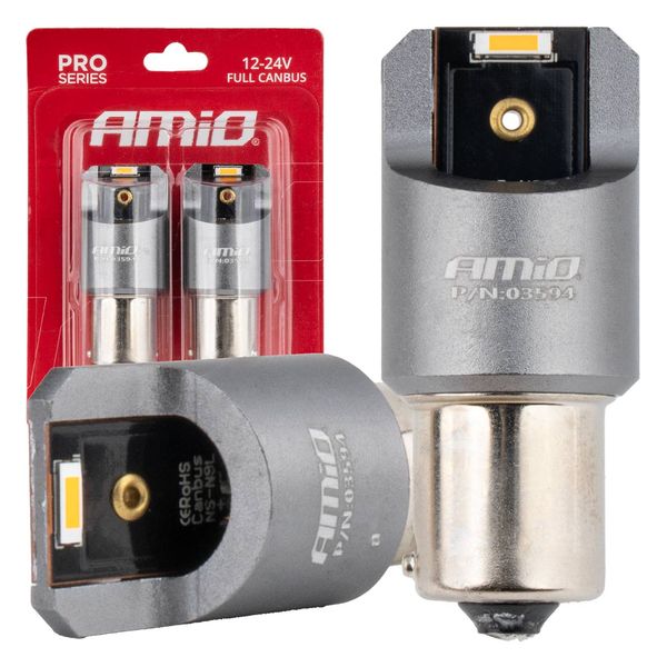 LED CANBUS PRO series PY21W 2x1860 SMD Amber 12V 24V AMIO-03594 image 1