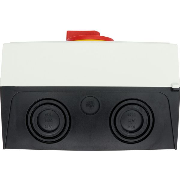 P3-100/I5/SVB/HI11 Main switch, P3, 100 A, surface mounting, 3 pole, 1 N/O, 1 N/C, Emergency switching off function, With red rotary handle and yellow locking ring, Lock image 35