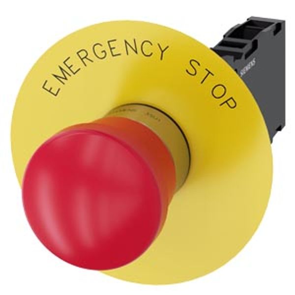 EMERGENCY STOP mushroom pushbutton, 22 mm, round, metal, shiny, red, 40 mm, positive latching, acc. image 1