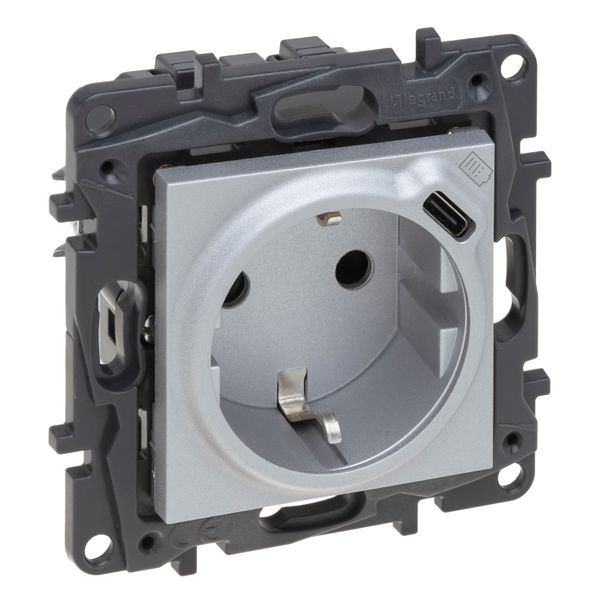 COMINED SOCKET SCHUKO 2P+E + USB TYPE-C, ALUMINIUM image 1