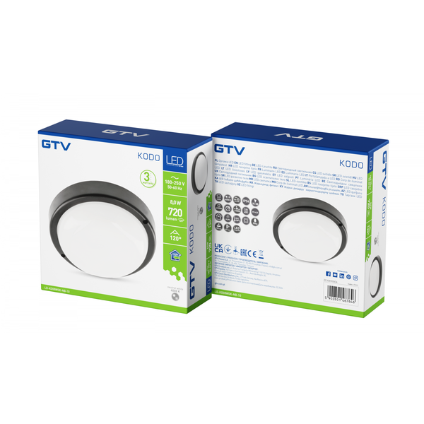 LED luminaire KODO, 8 W, 720 lm, AC175-260V, 4000K, PF>0.5, Ra≥80, IP54, IK08, round, black image 2