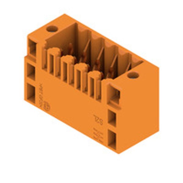 PCB plug-in connector, male header, Flange, THT solder connection, 3.50 mm, Number of poles: 10, 180°, Solder pin length (l): 3.5 mm, Gold-plated, orange, Box image 1