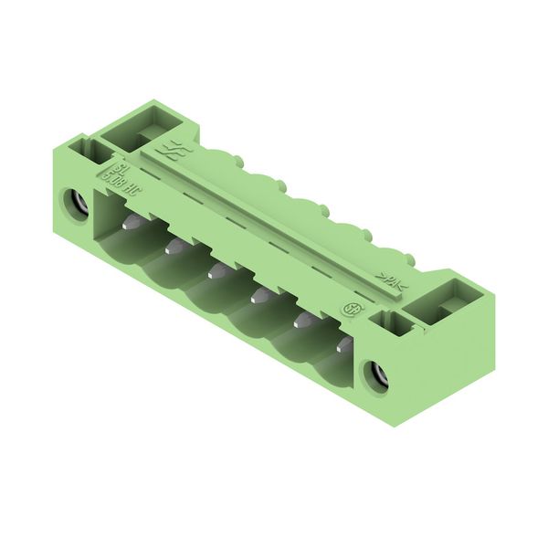 PCB plug-in connector, male header, Flange, THT solder connection, 5.08 mm, Number of poles: 6, 90°, Solder pin length (l): 3.2 mm, tinned, Pale green, Box image 2