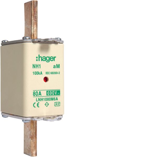 NH fuse NH1 690V aM 80A twin indicator live gripping-lug image 1