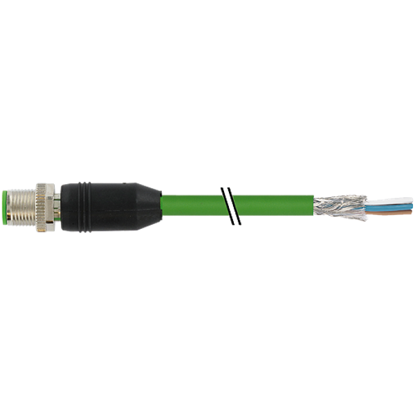 M12 male 0° D-cod. with cable shielded PUR 1x4xAWG22 gn  1.5m image 1