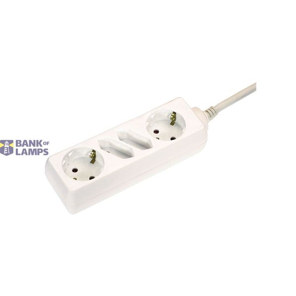 '4 way socket outlet white, 2 Euro and 2 DIN 10/16A 1,4m H05VV-F 3G1,5 with children protection ' in polybag with label image 1