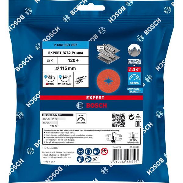 EXPERT R782 Prisma Ceramic X-LOCK Fibre Disc 115 mm, 22.23 mm, G 120, 5-pc image 1