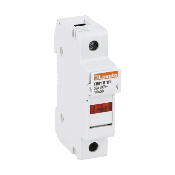 Fuse holder, for 10X38mm fuses. 32A rated current at 690VAC, 1P. With status indicator. 1 module image 1