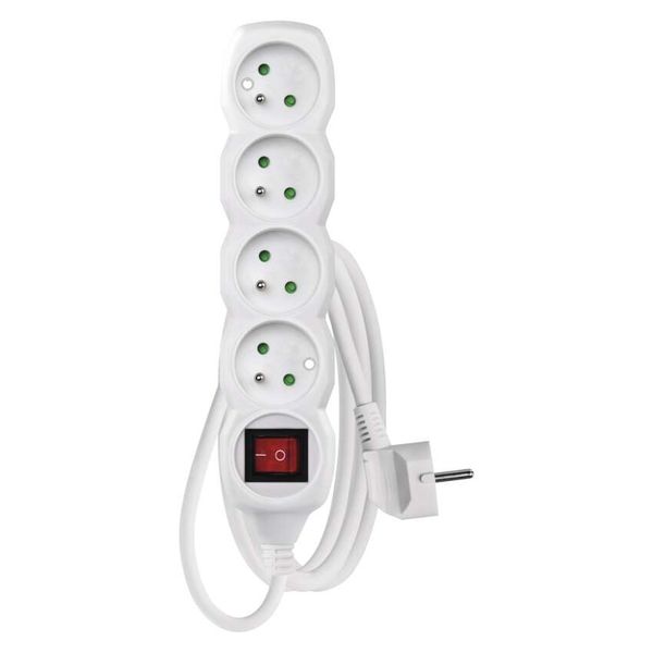 Extension Cord 2 m / 4 sockets / switch / white / PVC / 1 mm2 image 1