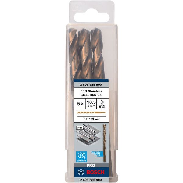 Metal drill bits HSS-Co, DIN 338 10,5 x 87 x 133 mm 5 pcs. image 1