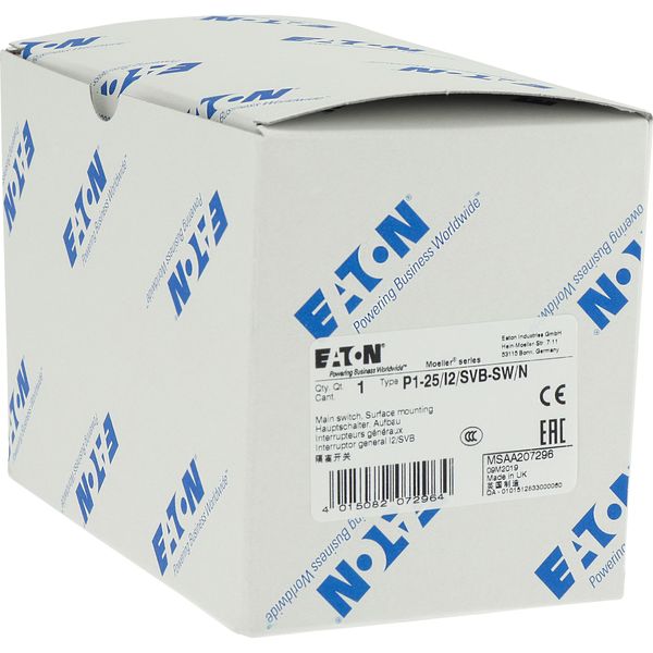P1-25/I2/SVB-SW/N Main switch, P1, 25 A, surface mounting, 3 pole + N, STOP function, With black rotary handle and locking ring, Lockable in the 0 (Off) position image 37