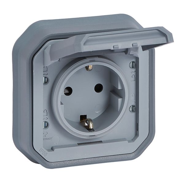 PLEXO GERMAN STD SOCKET OUTLET WITH SCREW TERMINALS - GREY - FLUSH WITH CLAW image 1