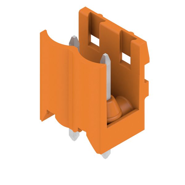 PCB plug-in connector, male header, open side, THT solder connection, 5.00 mm, Number of poles: 2, 180°, Solder pin length (l): 3.2 mm, tinned, orange, Box image 2