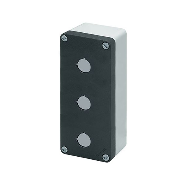 Aluminium push-button enclosure M10 85x200x65, 3 holes Ø 22, with cable entry image 1