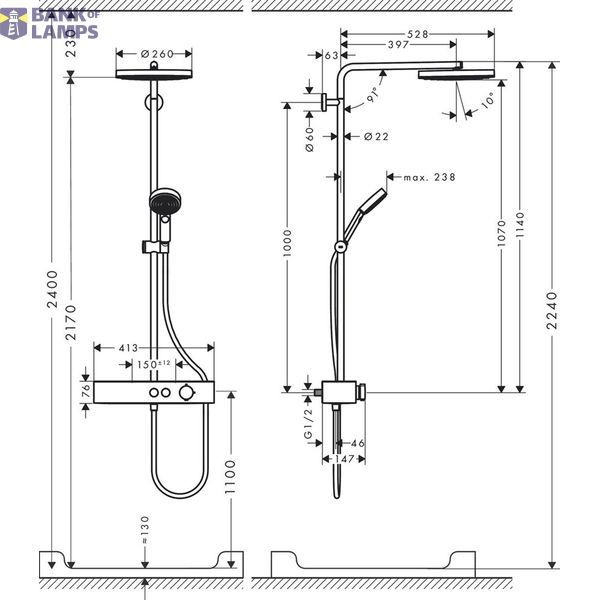 Pulsify 260 1jet/105 3jet Relaxation with thermostat ShowerTablet Select 400 shower system, chrome image 2