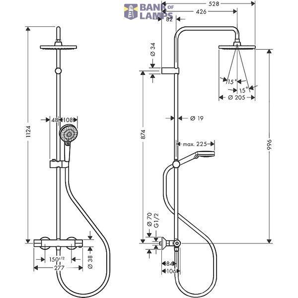 Vernis Blend shower system with thermostat, chrome image 2