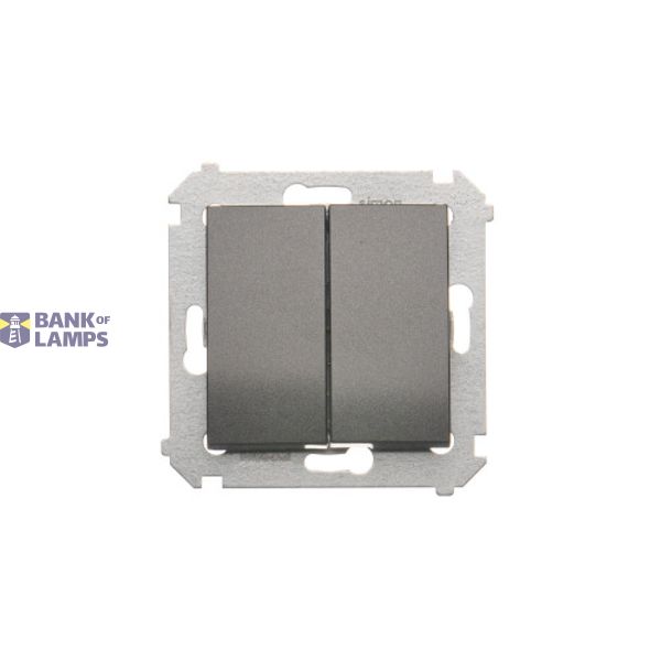 Double two-way switch without pictogram, (module), 10AX, Screw, anthracite, metalic image 1