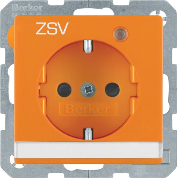 Schuko socket with LED and label holder Q.1/Q.3 orange, velvety image 1