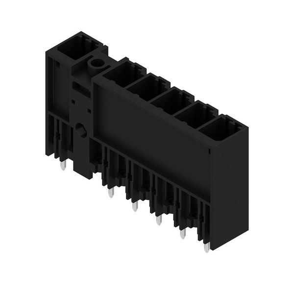 PCB plug-in connector, male header, closed side, Middle flange, THT solder connection, 7.62 mm, Number of poles: 6, 180°, Solder pin length (l): 3.5 mm, tinned, black, Box image 3
