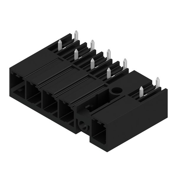 PCB plug-in connector, male header, closed side, Middle flange, THT solder connection, 7.62 mm, Number of poles: 5, 270°, Solder pin length (l): 3.5 mm, tinned, black, Box image 4